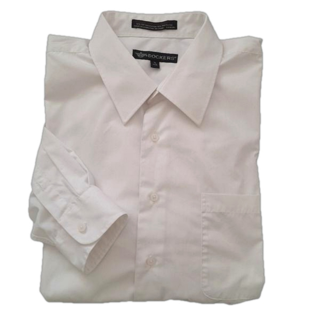 DOCKERS  White Cotton/Poly Dress Shirt  Sz 18  34/35